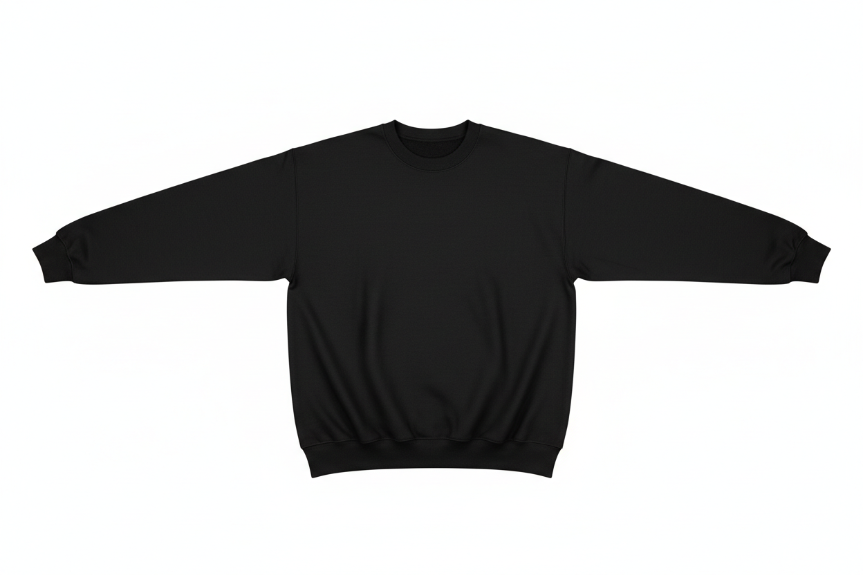 black crewneck sweatshirt arms spread