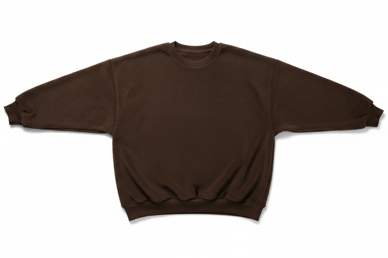 chocolate crewneck sweatshirt arms spread