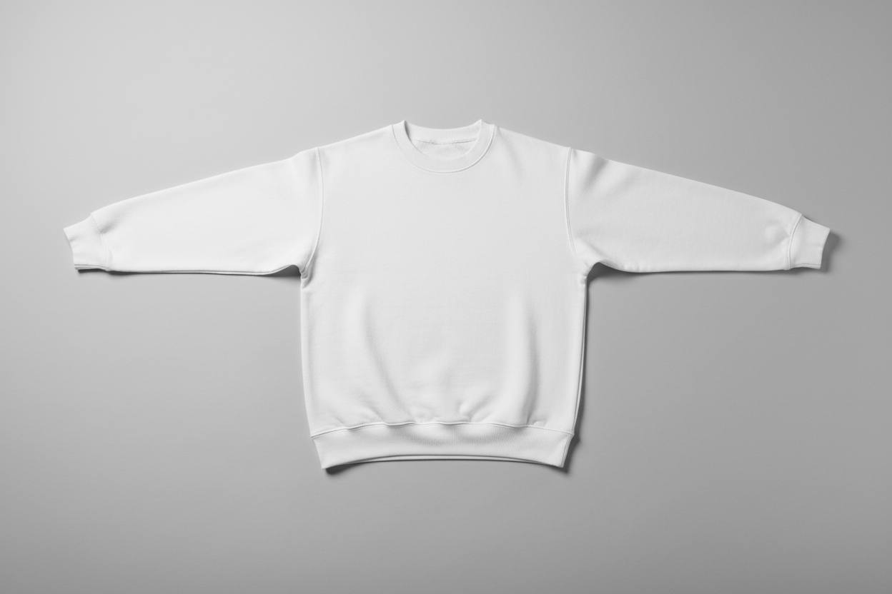 white crewneck sweatshirt arms spread
